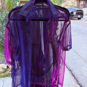 Marigold Shadows Reece Sheer Purple and Pink Button-Up Shirt